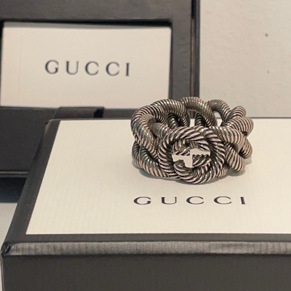 GUCCI UNISEX INTERLOCKING G GOURMETTE STERLING SILVER RING AUTHENTIC πππ - Picture 2 of 15